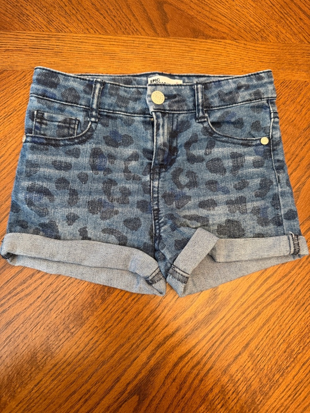 Epic Threads Blue Leopard Denim Roll-Hem Shorts
